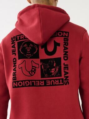 New True Religion Buddha Multi Logo Flock Full Zip Fleece Hoodie Jacket M $119